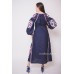 Boho Style Embroidered Maxi Dress Navy Blue with Maroon/White Embroidery